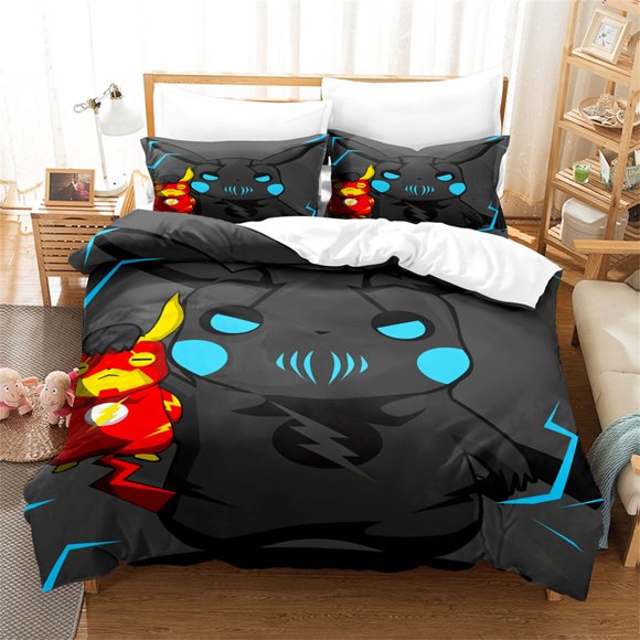 x846 Bed SheetsPikachu Print Design Duvet Set, Microfibre Bedding, Quilt Cover with Pillowcase, Anime Duvet Set for Children and Adults 3-Piece Bedding Set (1 Duvet Cover + 2 Pillow Shams) nj846