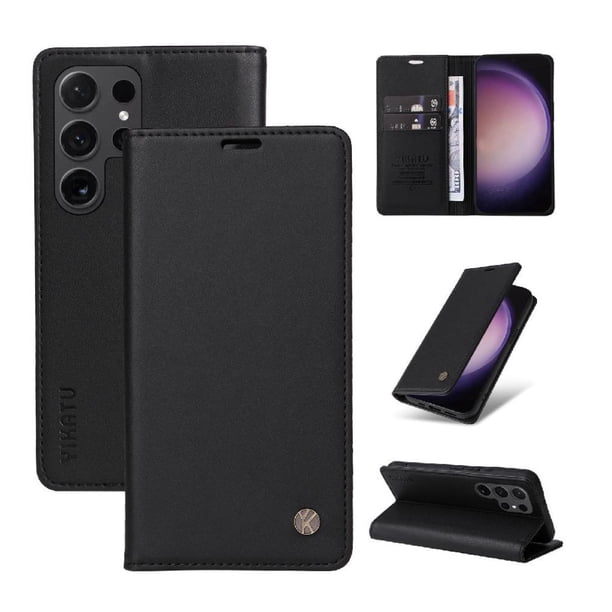 Funda Billetera de Cuero para Samsung Galaxy S24 Ultra con Tarjetero y Soporte - Tapa Magnética Negro