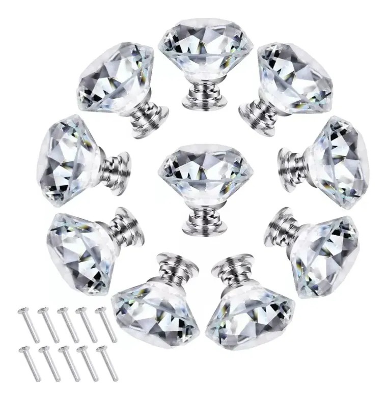 Genérica - 15Pcs Perillas Jaladera De Cristal En Forma De Diamante