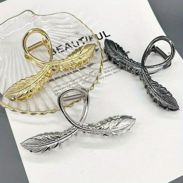 1/2/3pcs Alloy Feather Hair Claw Simple Style Hair Claw Nonslip Ponytail Holder Shark Claw Women Girls Elegant Hair Claw Clip