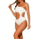 thumbnail image 4 of INSPIRE CHIC Traje de baño de una pieza para mujer con un solo hombro, corte asimétrico en la cintura, tejido acanalado, traje de baño monokini, talla extra pequeña, blanco, 4 of 5