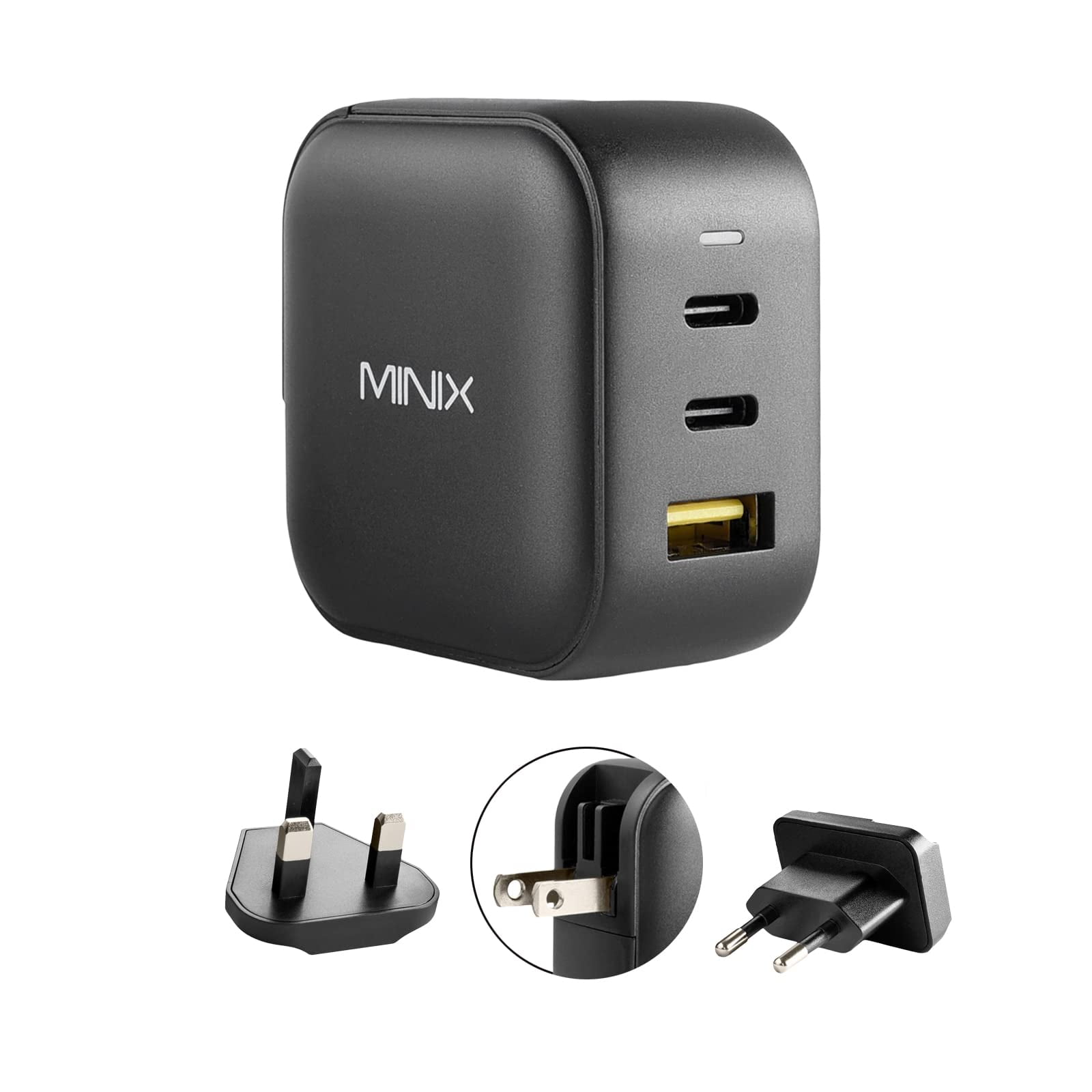 Cargador Minix Neo P1 Turbo De Pared Gan De 66 W, 3 Puertos, 2 Puertos Usb-c, 1 X Usb-a