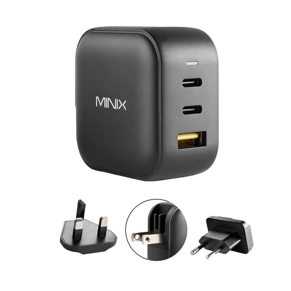 Cargador MINIX NEO P1 Turbo de pared GaN de 66 W, 3 puertos, 2 puertos USB-C, 1 x USB-A