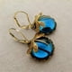 thumbnail image 1 of Vintage Dragonfly Earrings with Inky Blue Moonstone and Brass Glass Cabochon - Perfect Vintage Victorian Gift for Women, 1 of 5