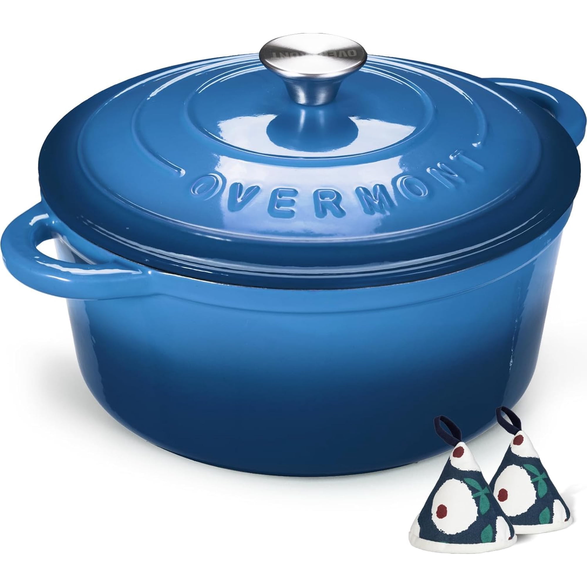Horno Holandés Overmont De Hierro Fundido Esmaltado De 5,5 Litros Con Libro De Cocina Azul