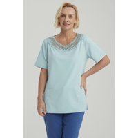 Fashionspark - Polera Mujer Aplicación Cuello Celeste