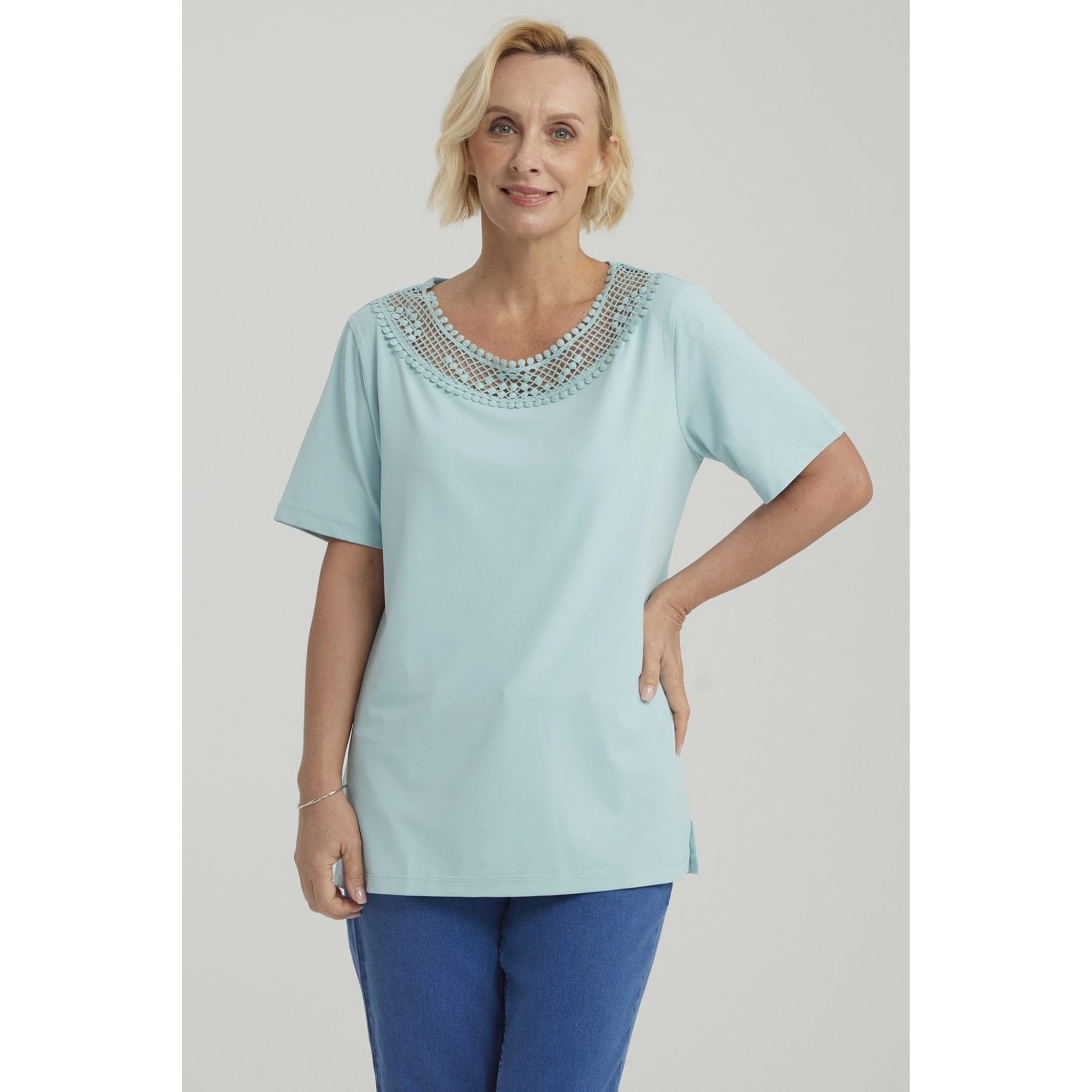 Fashionspark - Polera Mujer Aplicación Cuello Celeste