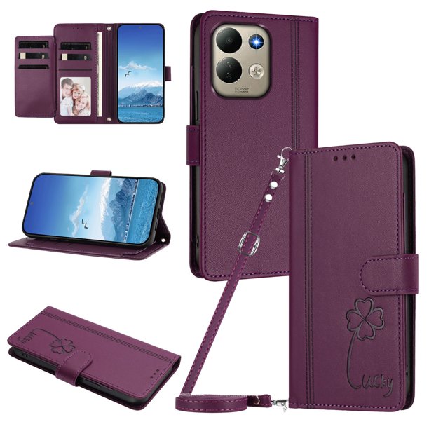 Funda Cartera Trébol para Xiaomi Redmi 17 4G/5G con Ranuras Tarjetas y Carga Inalámbrica Violeta