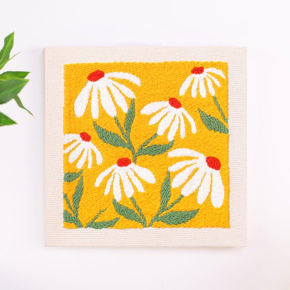 Kit de punch needle para bordado con bastidor, hilo y aros, amarillo