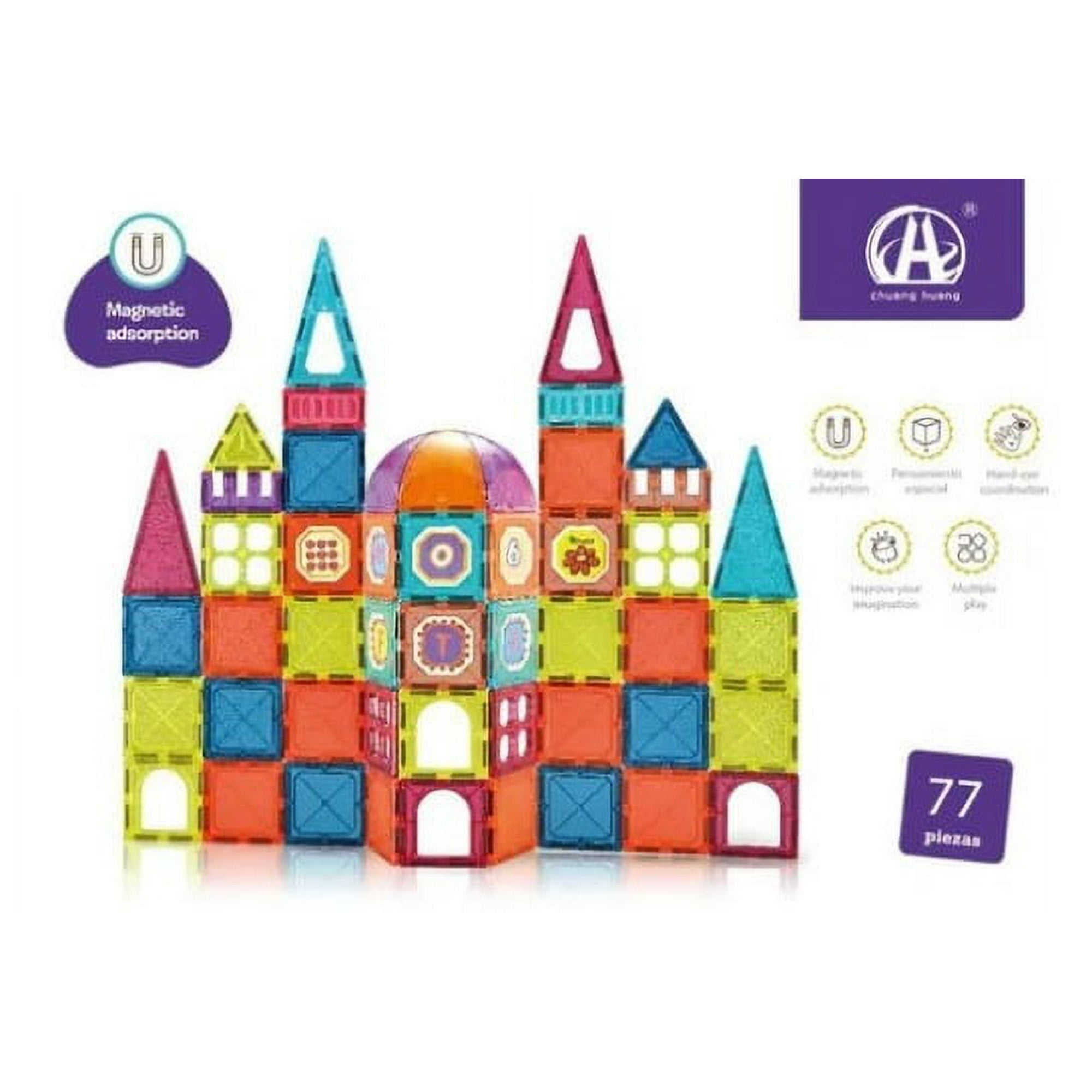 Genérico - Bloques De Construcción Magnético, Didactico Con 77 Piezas