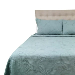 Chantilly - Cubrecama Prewash Hojas Bordado 2 Plazas Verde Petroleo