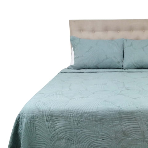 Chantilly - Cubrecama Prewash Hojas Bordado 2 Plazas Verde Petroleo