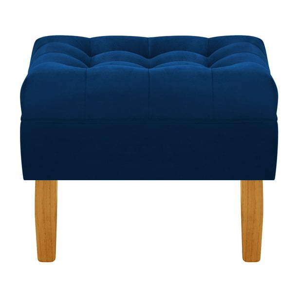 Pouf Wood 1c Felpa 04 Azul Marino