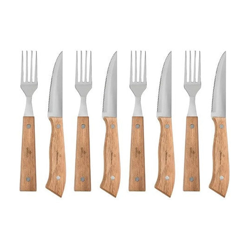 Set 8 Cubiertos Para Asados Cuchillo + Tenedor Grilltech Bbq Color Marrón