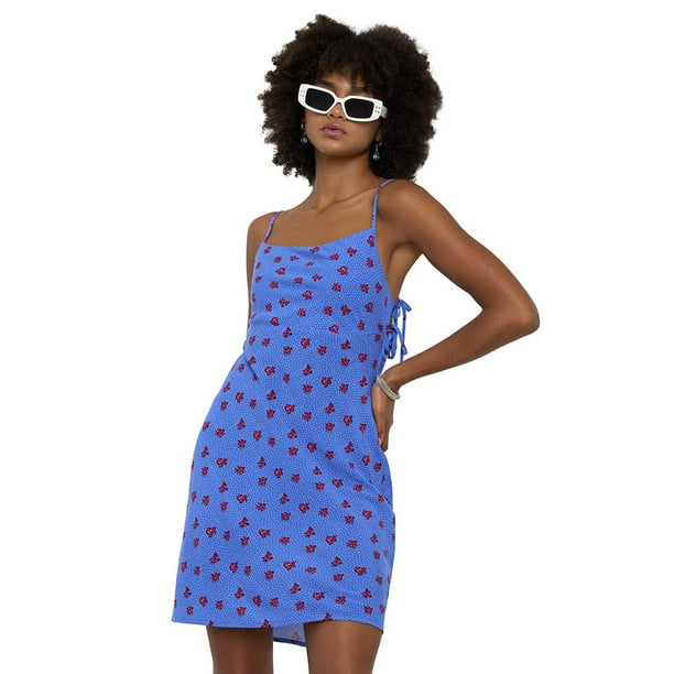 Vestido Mujer Corto Amarras Laterales Print Azul Corona