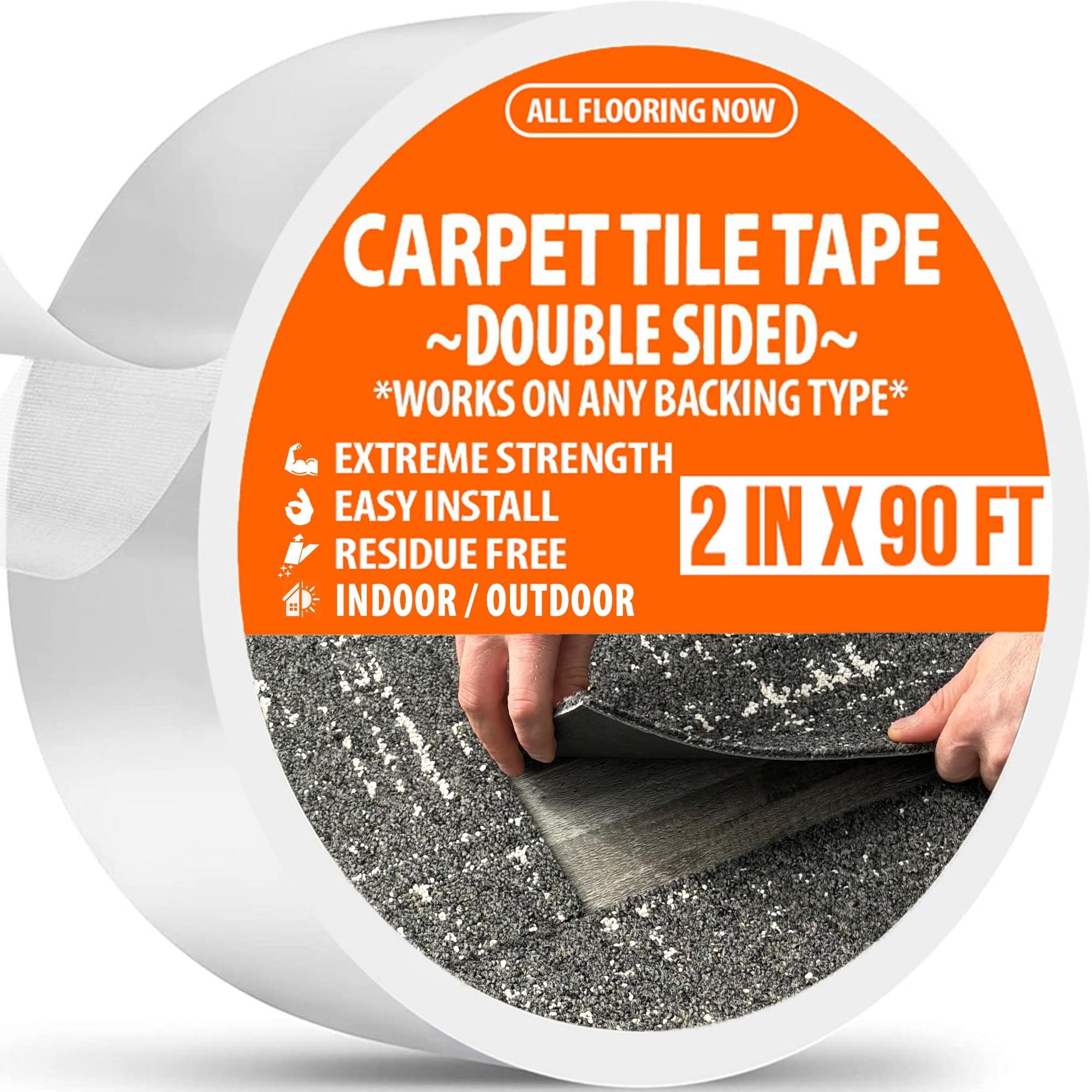 Cinta Adhesiva Para Alfombras All Flooring Now De Doble Cara, Resistente, 5 Cm X 27,4 M