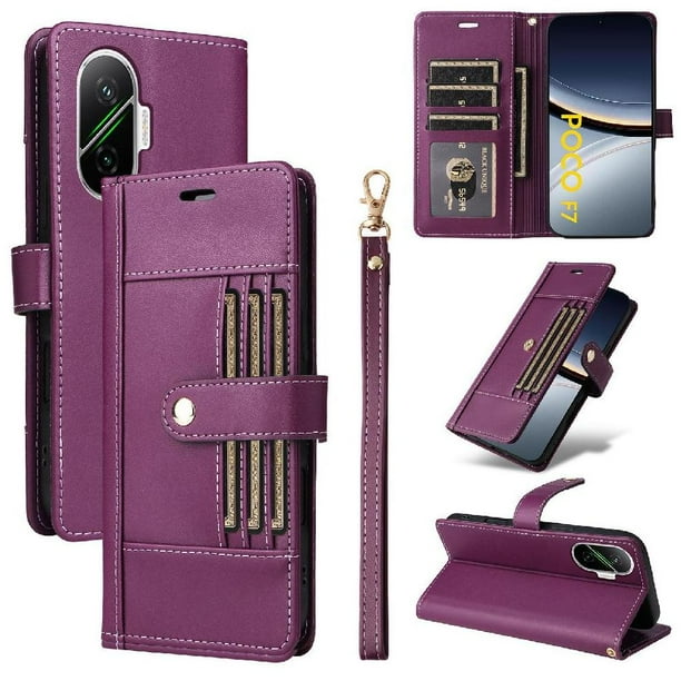 FOXDOCK Funda tipo Cartera para Xiaomi POCO F7 5G – Cubierta de Cuero PU con Múltiples Ranuras, Bolsillo para Efectivo y Correa de Muñeca