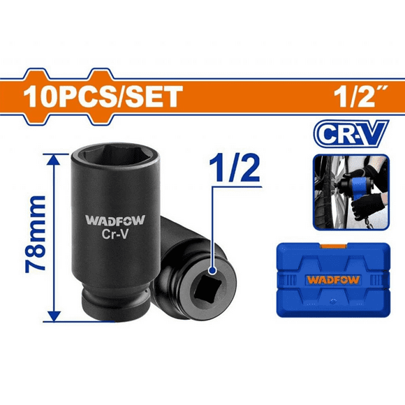 Set Dados De Impacto Largos 10 Pz 1/2 Pulgada Wadfow Wms2d02