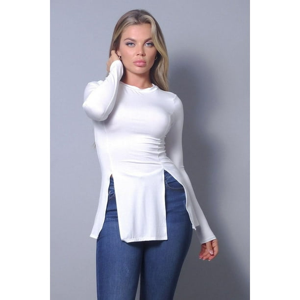 Elegante y Chic Top de Otoño con Aberturas y Mangas Largas
