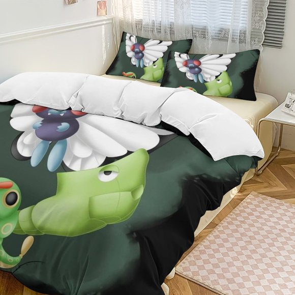 Caterpie Bed Duvet Cover Funny Anime Cartoon Bedding Sets Lightweight 3 Piece Comforter Sets