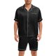 thumbnail image 1 of INSPIRE CHIC Conjunto de Pijamas de Verano para Hombre de Satén con Manga Corta y Pantalones Cortos 2 Piezas XL Negro, 1 of 6