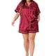 thumbnail image 1 of Agnes Orinda Conjunto de Pijamas de Talla Grande para el Día de la Madre para Mujeres, Loungewear de Satén Suave con Botones, Conjunto de Shorts de 2 Piezas 3X Burdeos, 1 of 6