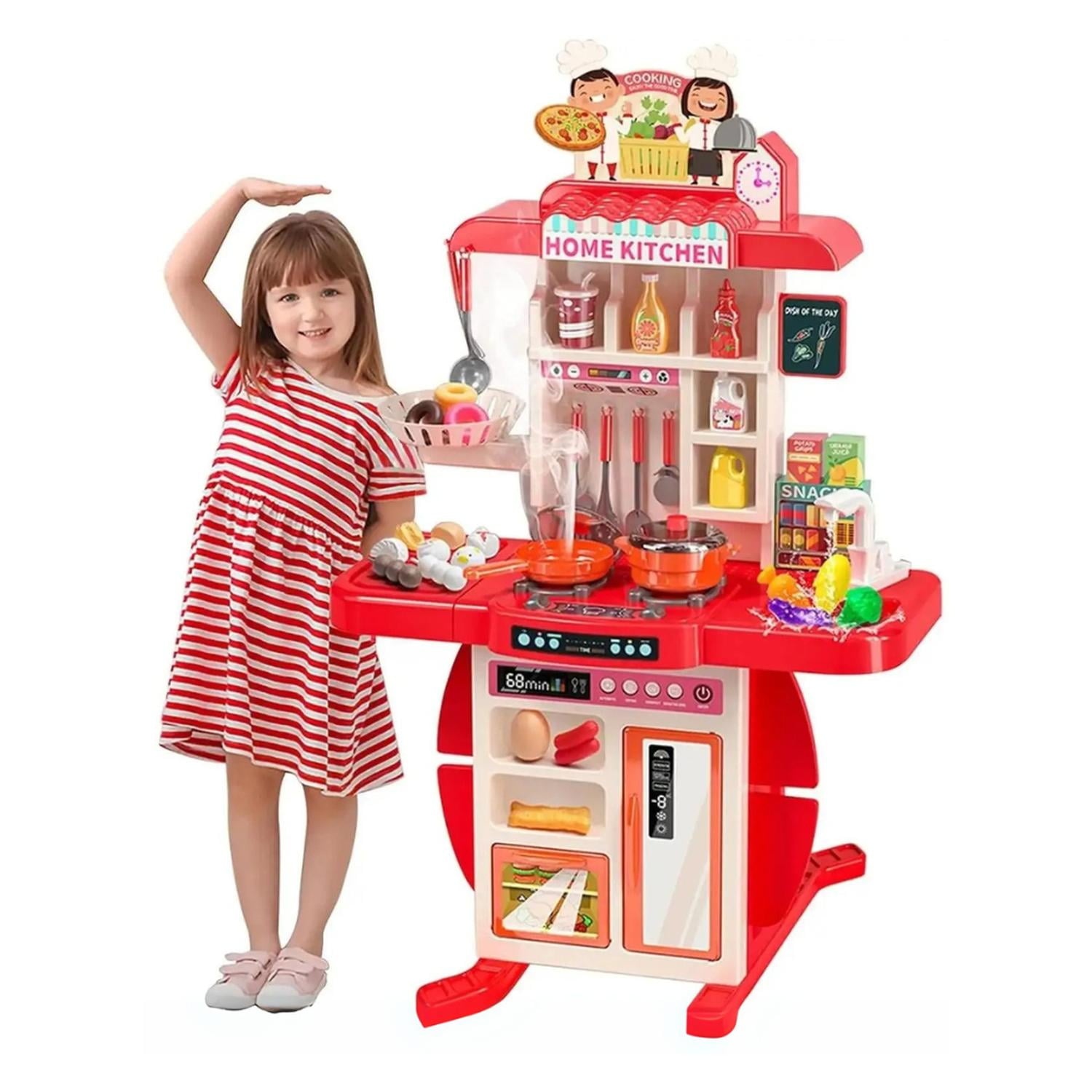 Fliperex - Cocina De Juguete Grande Para Niños 95 Cm Agua Vapor Sonido Rojo
