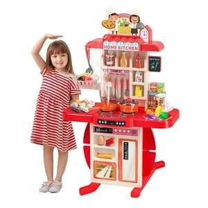 Fliperex - Cocina De Juguete Grande Para Niños 95 Cm Agua Vapor Sonido Rojo