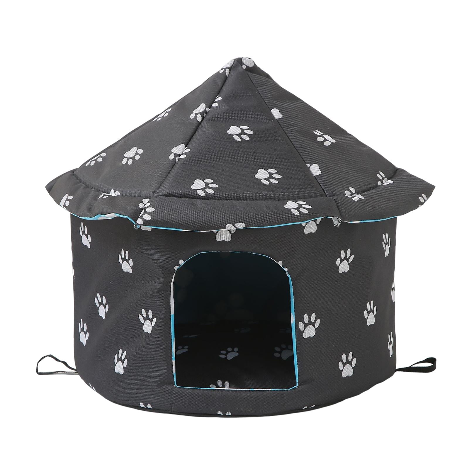 Ioensy - Oxford Tela Al Aire Libre Gatos Salvajes Casa Cálida Impermeable Cama Perrera Tienda Invierno Redondo L Tamaño Negro