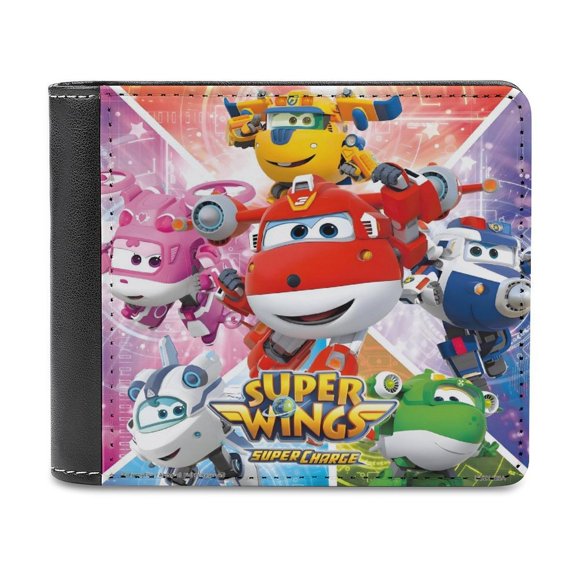Super Wings Cartera de Cuero PU para Hombres, Tarjetero Bifold Delgado, Cartera Minimalista de Cuero Sintético Suave