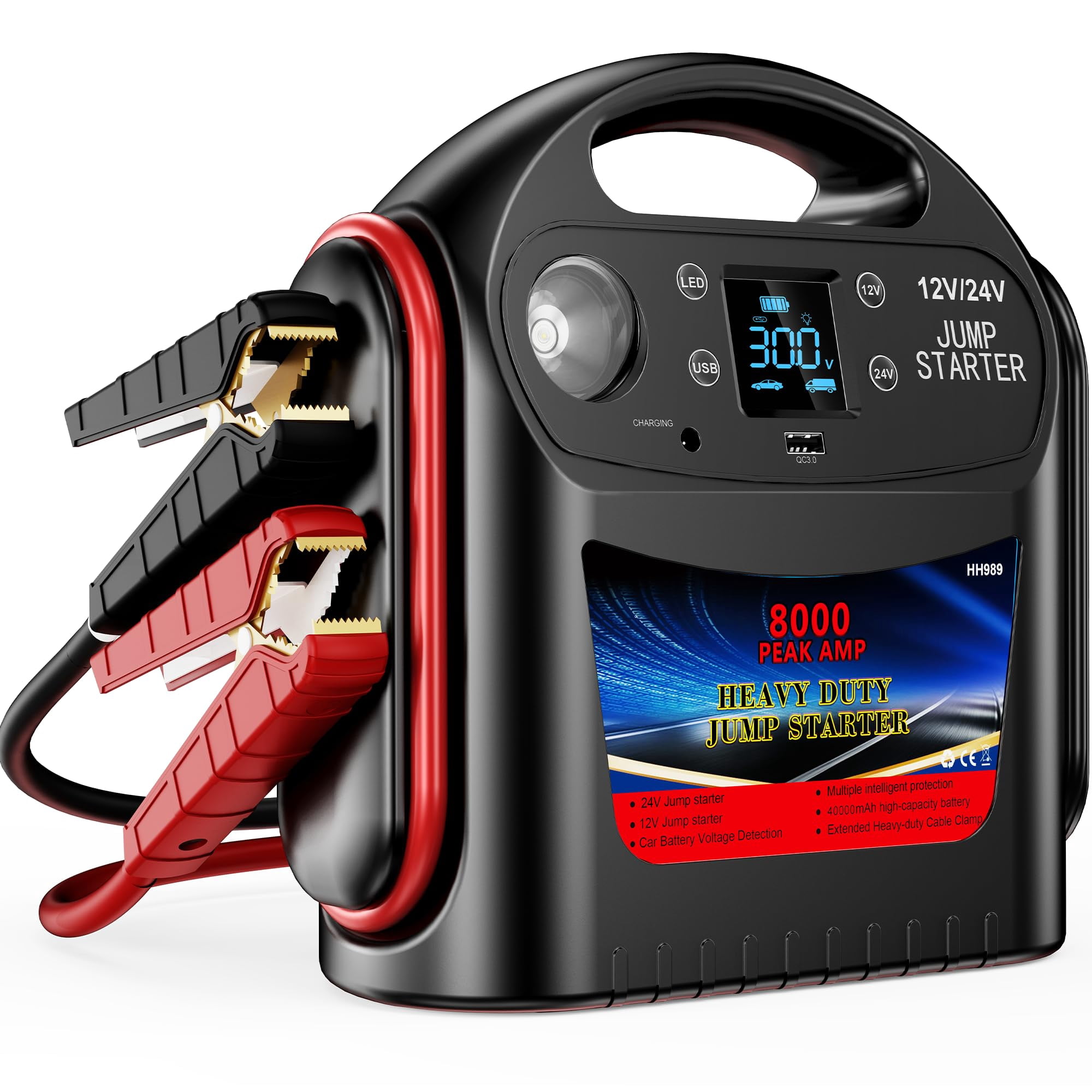 Batería De Coche Jump Starter Flyauto 8000a 12 V/24 V A Gas/diésel