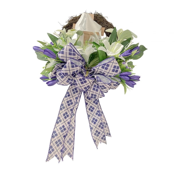 Guirnalda de puerta delantera de Pascua, corona decorativa colgante para pared de salón, flor Artificial, mano de obra exquisita rústica hecha a mano , Los 50cm