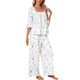 thumbnail image 4 of INSPIRE CHIC Pijama Manga 3/4 Cuello Cuadrado Floral Volantes Puños Acampanados Ropa de Dormir Camisones Plisados Pantalones Largos Con Bolsillos Conjunto M Púrpura, 4 of 6