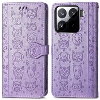 Funda Cartera Foxdock Para Xiaomi 15 Pro , Flip Pu Con Relieve De Gatos Y Perros, Tarjetero Y Soporte