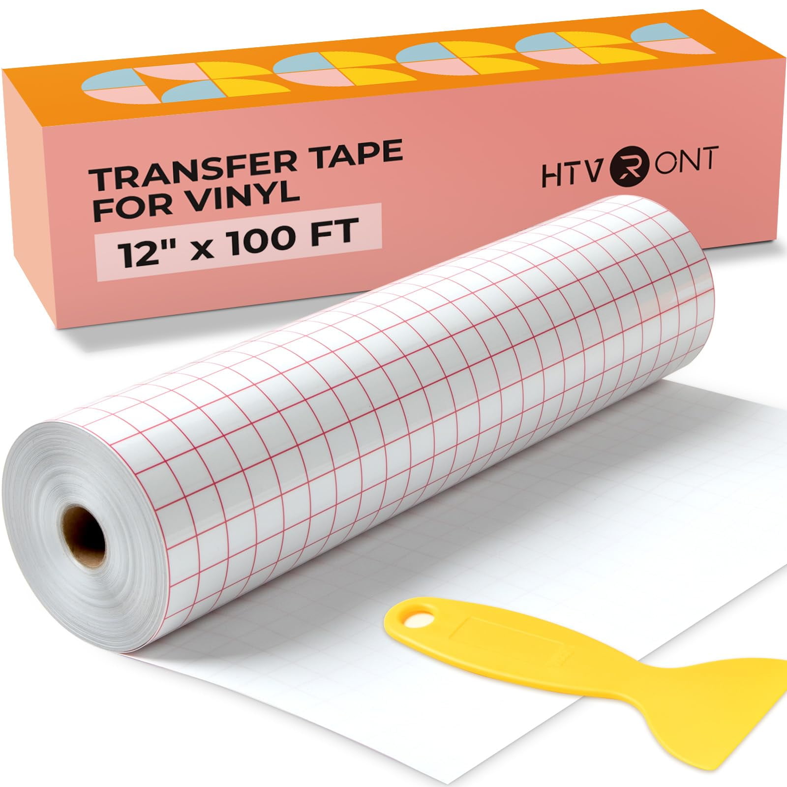 Htvront - Cinta De Transferencia 30 Cm X 30 M Con Cuadrícula Roja De Alineación