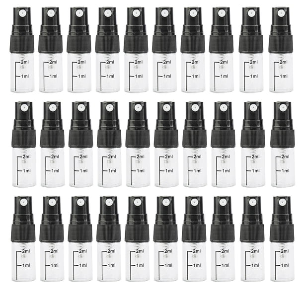 30 minibotellas de spray rellenables, vacías, de plástico transparente, para perfume, enjuague bucal, atomizador, tamaño de viaje.