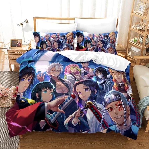 Anime- Demo-n Beddin-g Set-s Twin Full Q-u King Siz-e Bed D-uvet Cover Set white-h Pillowcases fo-r Bedroom Decoration-