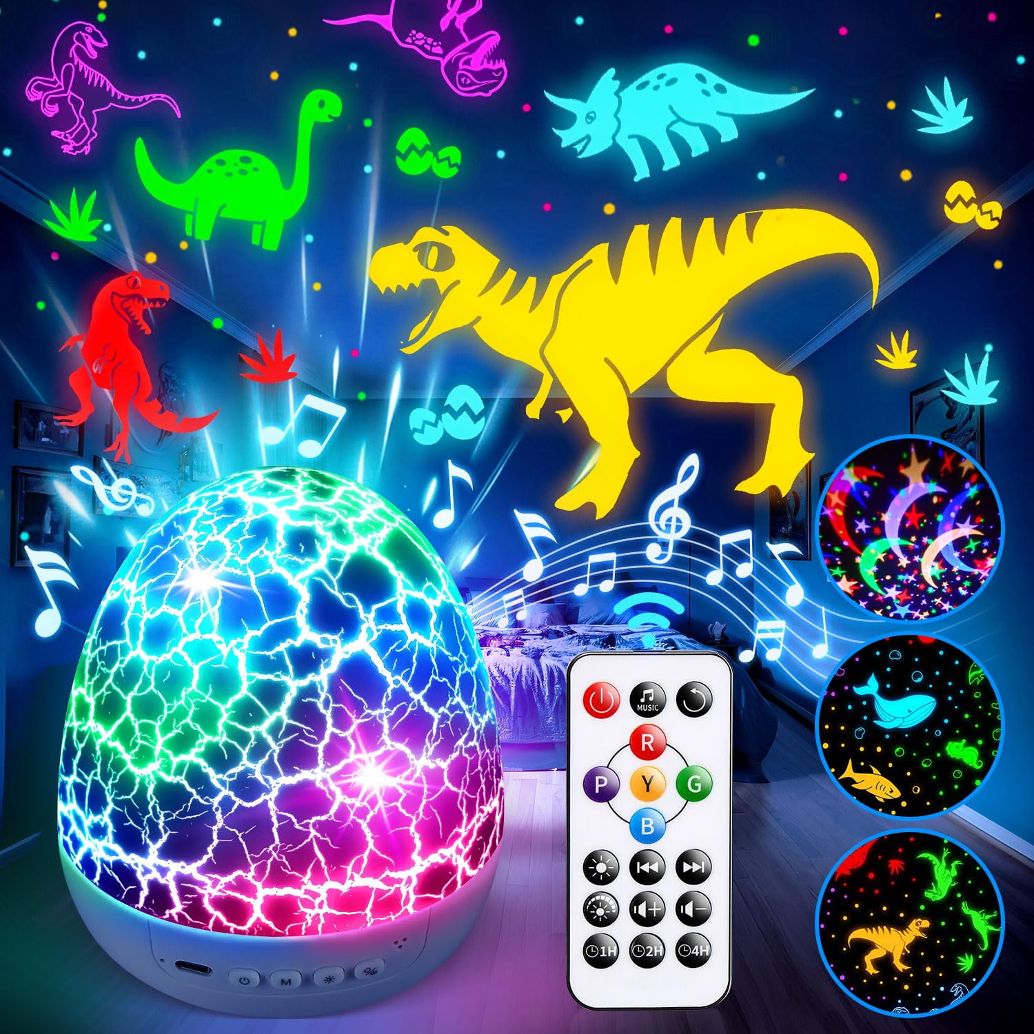 Proyector De Luz Nocturna Pikoy Dinosaur Con 15 Sonidos Y Películas 3d