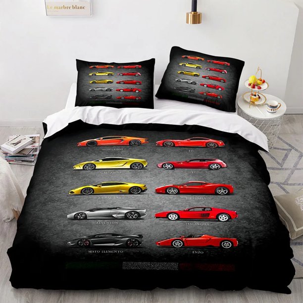 Sports Car Supercar Race Car Bedding Set Boys Girls Duvet Cover Pillowcase Bed Kids Adult