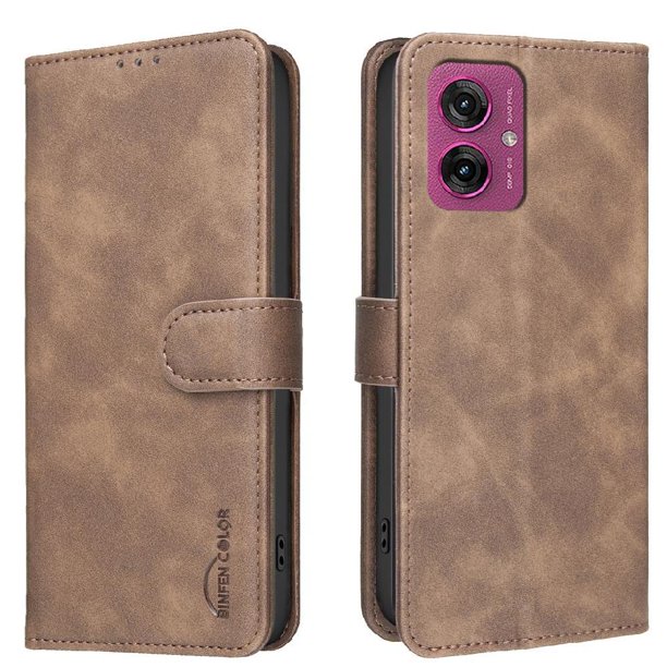 Funda Billetera para Motorola Moto G55 5G Protección RFID y Soporte Ajustable Marrón