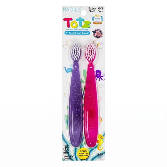 Cepillo Dental Infantil RADIUS Totz Small Extra Suave 1 Año, 2 Unidades