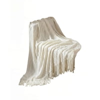 Genérico - Manta Con Flecos Decorativa Y Tejido De Rombos En Relieve Color Blanco