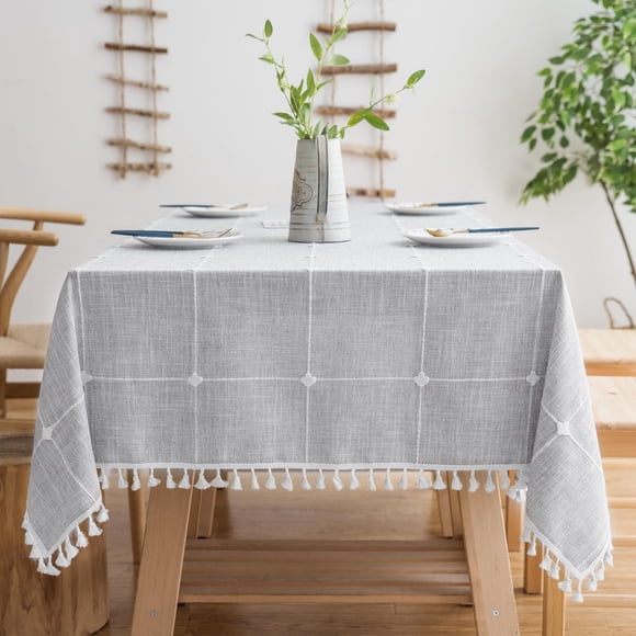 Mantel cuadrado de lino y algodón Oubonun, 140 x 140 cm, impermeable, gris
