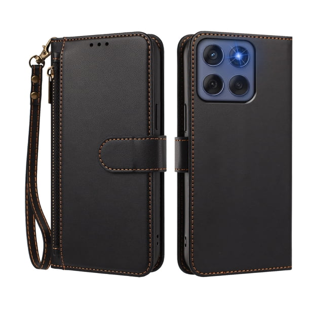 Funda Tipo Billetera para Motorola Moto Edge 60 Fusion 5G con Soporte y Bolsillo con Cierre Negro