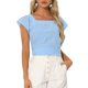 thumbnail image 1 of INSPIRE CHIC Blusa de Mujer para Regreso a Clases Verano Cuello Cuadrado de Cuadros con Mangas Cortas S Azul, 1 of 6