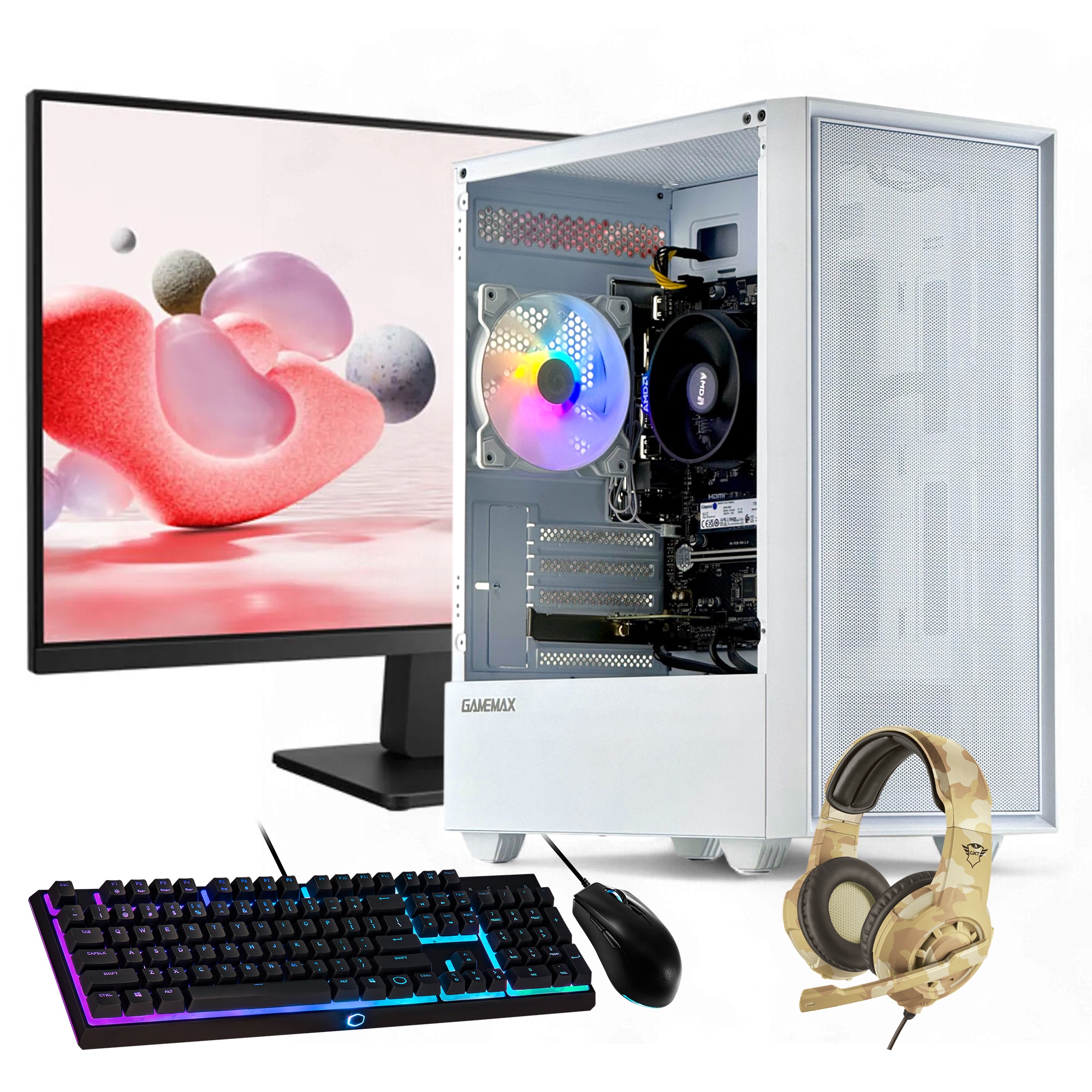 Hyperpc.Cl - Pc Gamer Blanco + Monitor 24 + Perif: Amd Ryzen 5 8500G 16Gb 1Tb 740M