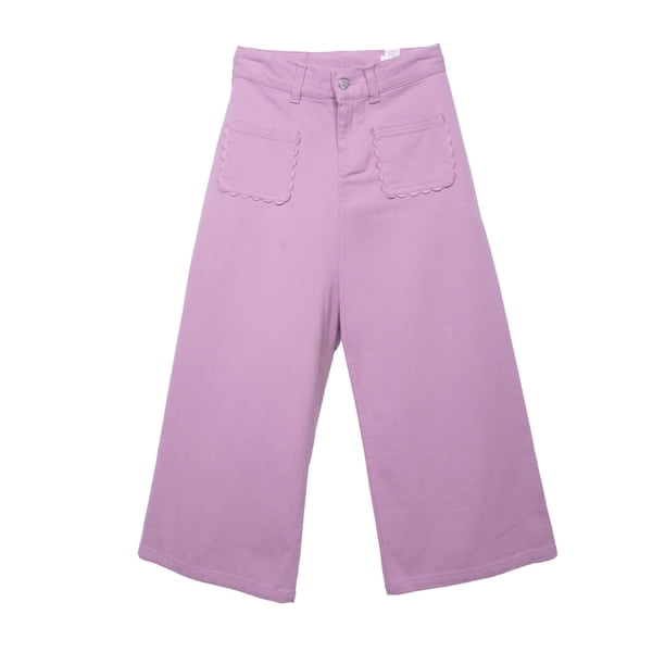 Pantalón Niña Recto Gabardina Cintura Ajustable Malva