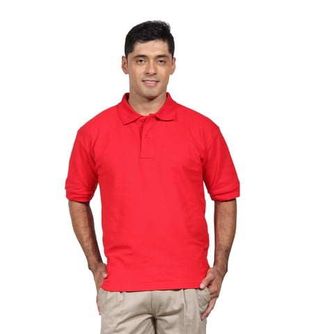 90 Grados - Polera Pique Hombre Manga Corta Rojo Protección Uv