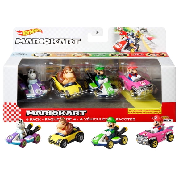 Vehículo Mario Kart de Toy Hot Wheels, paquete de 4 con 1 modelo exclusivo