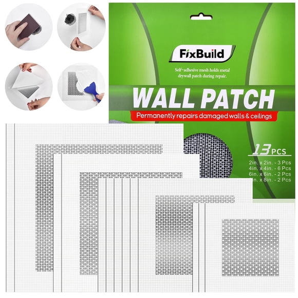 Kit de reparación de paneles de yeso FixBuild, parche de pared de aluminio, 13 unidades